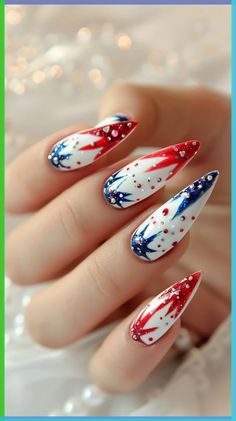 Nail Ideas July 4th, July 2024 Nails, 4th Of July Nail Art Designs, Fancy Acrylics, Nail Art Designs Summer 2024, Patriotic Nails 4th Of July, 4 Th Of July Nails, Nail Designs 4th Of July, Fourth Of July Nails Designs