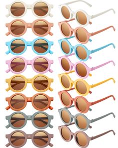 PRICES MAY VARY. Rich in quantity: there are 16 pairs of cute round sunglasses for kids, which are sufficient for kids to wear and replace in daily life; 8 Colors are provided with you, children can choose the proper color to wear according to their outfits and mood Attractive appearance: our baby sunglasses are designed in the round shape and available in classic colors, which are full of vintage feeling and easy to cater to the preference of most kids, wearing them will make children look more Sunglasses Cute, Vintage Feeling, Baby Sunglasses, Girls Beach, Gifts For Your Sister, Face Contouring, Eye Wear Glasses, Kids Sunglasses, Retro Color