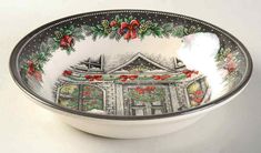 a white bowl with christmas decorations on it