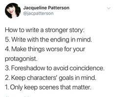 a tweet with the words how to write a strong story