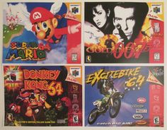 Nintendo 64 Retro Video Game Box Art Reproduction Four 11x8.5 Etsy