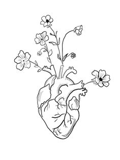 a drawing of a heart with flowers in it