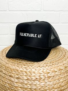 Vulnerable AF trucker hat black - Trendy Hats at Lush Fashion Lounge Boutique in Oklahoma City Trucker Hat Black, Women's Boutique, Oklahoma City, Ladies Boutique, Trucker Hats, Oklahoma, Lush, Trucker Hat, Adjustable Straps