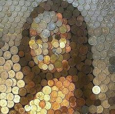 an image of a person made out of coins