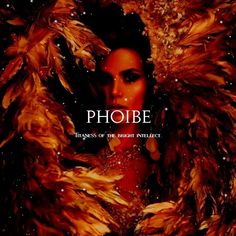 a woman surrounded by feathers with the words phobe above her head, in front of