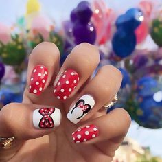 Cute Disney Nails, Simple Disney Nails, Minnie Nails, Disney Nail Art, Nail Decals Designs, Nail Art Noel