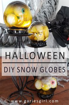 halloween diy snow globes with text overlay