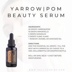 Yarrow Pom Doterra Uses, Yarrow Pom, Yarrow Essential Oil, Essential Oil Chart, Turmeric Essential Oil, Diy Serum, Essential Oil Beauty, Essential Oil Education