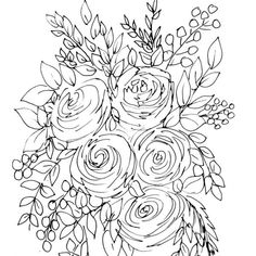 a vase filled with flowers and leaves on top of a white background, coloring pages for adults