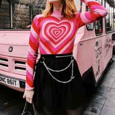 Hot Pink Sweater, K Fashion, Women Sweaters Winter, Red Pullover, Grunge Look, Tumblr Outfits, Striped Turtleneck, Womens Turtleneck