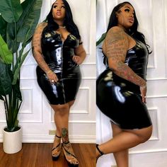 For A Sexy & Fun Night Out On The Town! This Is Dress Is A Standout!!! 'Liquid Rush' Gorgeous Stretch Pleather, Zip Dress Looks Good On All Skin Tones! Plus Size Club Outfits Night Out, Plus Size Latex, Club Outfit Night, Outfits Night Out, Clubbing Outfits, Dress Looks, Zip Dress, Striped Maxi Dresses, Girls Rock