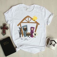 Bible Verses For Kids, Nativity Christmas, Bible For Kids, Christmas Nativity, Printing Business, Christmas Tees, Christmas Dress, True Story, Christian Gifts