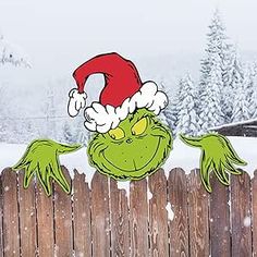 Grinch Fence Peeker, Christmas Fence, Whoville Christmas Decorations, Grinch Trees, Whoville Christmas, Outside Christmas Decorations, Grinch Christmas Tree, Cute Christmas Decorations, Grinch Christmas Decorations