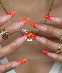 Nails Styles, Edgy Nails, Stiletto Nails Designs, Her Nails, Classy Acrylic Nails, Vacation Nails, Orange Nails