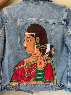 As part of my new collection, here is the Marathi Rani! Your identities are so important and they can come from as deep as your family history and the type of South Asian you are. This collection was created to not only embrace your South Asian identity but also your family's story! Denim jackets are such an amazing and easy way to showcase your culture! Please note - If you would like to clean your jacket, please dry clean it with care. - These jackets are Levi's true-to-size boyfriend style! - Panda Costumes, Custom Denim Jacket, Hand Painted Clothing, Custom Denim, Asian Bride, Family Stories, Boyfriend Style, Embroidered Clothes, Sustainable Brand