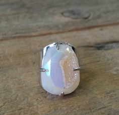 Pixie White Faceted Druzy Ring Nickel Free Adjustable Rings For Parties, Adjustable Nickel-free Rings For Party, Jeweled Earrings, Lovely Ring, Jewelry Manufacturers, Gorgeous Earrings, Durham, Druzy Ring, Adjustable Rings