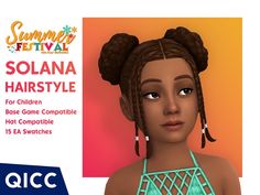 an animated image of a woman with braids on her head and the words solana hairstyle for children