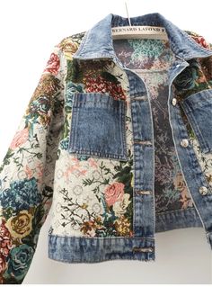 Printed Patchwork Lapel Denim Coat Women Long Sleeve Spring Autumn Jacket Fashion Vintage Short Short Jeans Jacket, Autumn Jacket, Denim Coat Women, Coat Women Fashion, Denim Ideas, Business Casual Outfits For Women, Patchwork Denim, Denim And Lace, Denim Patchwork