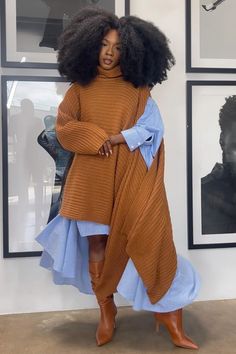 Long Shirt And Sweater Outfit, Long Sleeve Patchwork Sweater Dress For Fall, Fall Patchwork Dress With Asymmetrical Hem, Brown Asymmetrical Dress For Fall, Asymmetrical Brown Dress For Fall, Oversized Dresses With Asymmetrical Hem For Fall, Oversized Asymmetrical Dress For Fall, Oversized Asymmetrical Fall Dress, Long Sleeve Dress Outfit