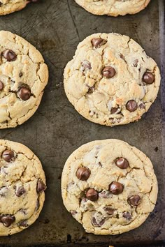 chocolate chip cookies on a baking sheet ready to be baked in the oven for consumption