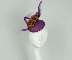 READY MADE FOR DISPATCH Aubergine hand blocked sinamay fascinator trimmed with old gold and aubergine shot silk. The crinoline and sinamay twist adds an element of drama. Secured with hat elastic. Elements Of Drama, Mother Of The Bride Hats, Hat Tea Party, Sinamay Fascinator, Royal Ascot Hats, Occasion Hats, Ascot Hats, Bride Hat, Tea Party Hats