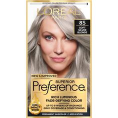 Preference’s Superior Fade-Defying Color & Shine system creates luminous, lit-from-within color, with natural-looking highs & lows, and beautiful gray coverage. With up to 8 weeks of fade-defying color, rich, long-lasting color shines from every strand and resists fading or turning brassy week after week. The kit also includes a color protective Color and Shine Conditioner formulated with Golden Camelina Oil, Anti-Oxidant Vitamin E and UV filter to help keep first day color vibrancy and silky, r Hair Color Products, Temporary Hair Dye, Silver Blonde Hair, Covering Gray Hair, Champagne Blonde, Silver Blonde, Permanent Hair Dye, Creme Color, Permanent Hair Color