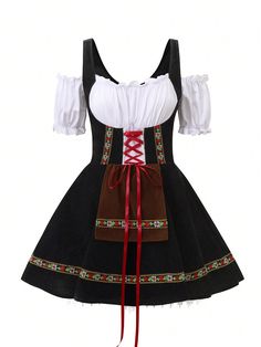 Oktoberfest Carnival Costumes For Women German Dirndl Cosplay Dress Black   Short Sleeve Knitted Fabric Colorblock,Plants  Medium Stretch  World Apparel, size features are:Bust: ,Length: ,Sleeve Length: German Culture Clothing, Diy Oktoberfest Costume, Minion Costume For Women, Octoberfest Costume, German Traditional Clothing, Traditional German Clothing, Dirndl Dress Oktoberfest, German Clothing, Oktoberfest Costume