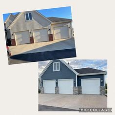 two garages are shown in the same photo