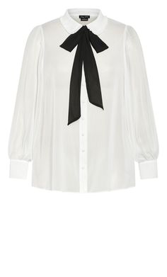 Sheer elegance has arrived with the Maddison Shirt in ivory. Shop plus size women's clothing online now at City Chic. Frilled Collar, Plus Size Workwear, Tie Neck Shirt, Knitwear Style, Plus Size Shirt, Denim Short Dresses, Chic Blouses, Decorative Trim, Envelope Clutch