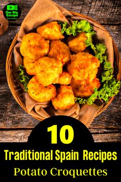 the cover of 10 traditional spanish recipes potato croquettes with text overlay