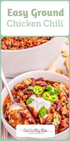 an easy ground chicken chili recipe in a bowl