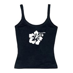 Aesthetic tank top with a black hibiscus flower on the front - boogzel clothing Downtown Shirts, Grunge Estilo, Black Hibiscus Flower, Aesthetic Tank Tops, Thrifting Ideas, Summer Tshirts Women, Black Hibiscus, Retro Style Outfits, E Girl Clothes