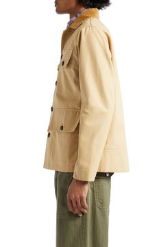 Oversized patch pockets underscore the utilitarian look of this safari-inspired jacket crafted from durable cotton canvas and topped with a corduroy collar. Front button closure Spread collar Button cuffs Chest button-flap patch pockets; front button-flap patch pockets 100% cotton Dry clean Made in Italy Designer Clothing Khaki Outerwear With Lapel Collar And Button Cuffs, Military Style Khaki Utility Jacket With Buttoned Pockets, Military Style Button-up Outerwear With Patch Pockets, Military Style Khaki Utility Jacket With Button Cuffs, Khaki Military Utility Jacket With Button Cuffs, Collared Utility Jacket With Button Closure, Military Button-up Outerwear With Flap Pockets, Military Style Button-up Outerwear With Flap Pockets, Khaki Button-up Utility Jacket With Buttoned Pockets