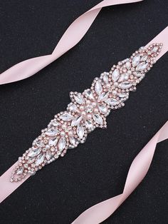 1pc Women Faux Pearl & Rhinestone Decor Glamorous Bridal Belt For Wedding Party Pink    Glass     Wedding & Event, size features are:Bust: ,Length: ,Sleeve Length: Bridal Belts, Glass Wedding, Pink Collar, Rhinestone Decor, Bridal Belt, Pink Collars, Pink Glass, Wedding Event, Bridal Accessories