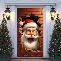 an image of santa clause coming out of a brick wall