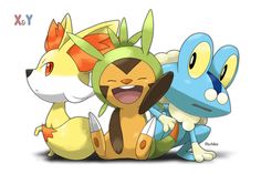 three different pokemon characters sitting next to each other