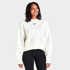 Women's Nike Sportswear Phoenix Fleece Oversized Crewneck Sweatshirt | Finish Line Nike Sweatshirt Women, Nike Sweater Women, White Nike Sweatshirt, Nike Sportswear Phoenix Fleece, Nike Cropped Hoodie, Nike Pullover Hoodie, Nike Pullover, Crewneck Design, Oversized Crewneck