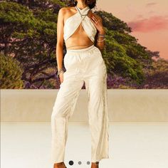 Size M From Asos Never Worn Elegant Two-piece Summer Pants Set, Elegant Summer Two-piece Pants Set, Elegant Two-piece Bottoms For Vacation, Beige Two-piece Summer Set, Beige Two-piece Set Bottoms For Summer, Beige Two-piece Bottoms Set For Summer, Co Ord Sets Pants, Crop Top And Pants Set, Two Piece Set Pants