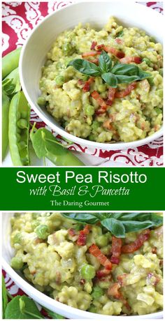 sweet pea risoto with basil and pancetta