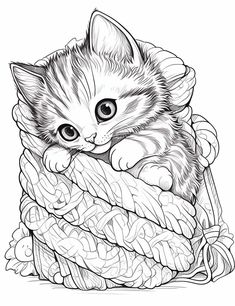 Cool Drawings Easy Step By Step Cat Colouring Pages, Coloring Pages Of People, Kitten Coloring Pages, Kittens Coloring, Cat Coloring Pages, Monster Truck Coloring Pages, Kitten Playing, Queen Nails, Cat Coloring Book