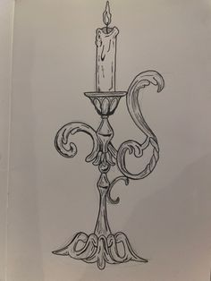 a drawing of a candle on a table