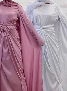 Khadija 2 Piece Set Abaya- White – Mandi Mory Abaya White, Satin Abaya, Image Composition, Open Abaya, Satin Wrap Dress, 2 Piece Set, Favorite Outfit, Wrap Dress, Dress Outfits