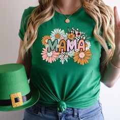 Floral Mama Shirt, Wild Floral Mama Shirt Gift For Mom, Gift Girl Mama Tee, Cute Mama Shirt, Mothers Day Shirt, Mom Birthday Tee, Gift Shirt 🌟 Welcome to our exclusive collection of stylish and comfortable t-shirts, tailored for football enthusiasts and fashion aficionados alike! 🌸 DETAILS 🌸 We take pride in using premium shirts from Bella Canvas and Gildan SoftStyle for our prints. *Bella Canvas* - Unisex sizing - Lightweight at 4.2 oz. - Available in various compositions including 100% Comb Fun Graphic Print Shirt For Mother's Day, Cute Green Tops With Name Print, Cute Green Top With Text Print, Mother's Day Green Short Sleeve T-shirt, Green Short Sleeve T-shirt For Mother's Day, Green Tops With Name Print For Summer, Green Summer Tops With Name Print, Green Letter Print T-shirt For Birthday, Fun Green Tops With Letter Print