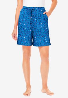 Sleep comes easy in a pair of comfy cotton shorts. Made form a knit fabric with slight stretch, this super cute short has an elastic waist with drawstring Pool Blue, Nighttime Routine, Comfy Pants, Swimsuits For All, Sleepwear & Loungewear, Print Pajamas, Pajama Bottoms, Cute Shorts, New Tops