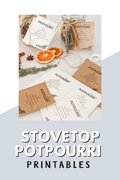 an image of some oranges and other items with the words stopetop potpouri printables