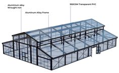 an image of a glass house with all its features labeled in english and german language