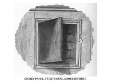 an open cabinet with the words secret panel, tente house somerset shire on it