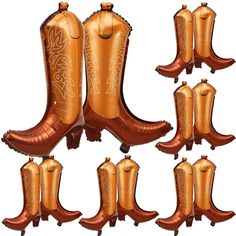 a set of six cowboy boots shaped balloons