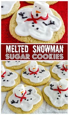 some cookies with frosting and snowmen on them