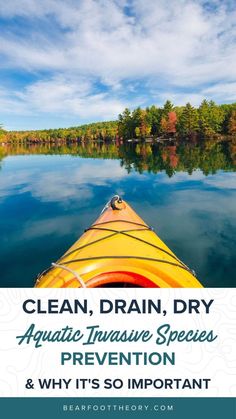 a kayak with the words clean, drain, dry aquatic tissue species and why it's so important